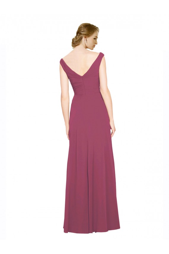 Online Taupe A-Linien V-Ausschnitt Chiffon Lange Brautjungfernkleider