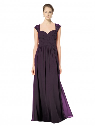 Online Traube A-Linien Chiffon Spitze Lange Brautjungfernkleider