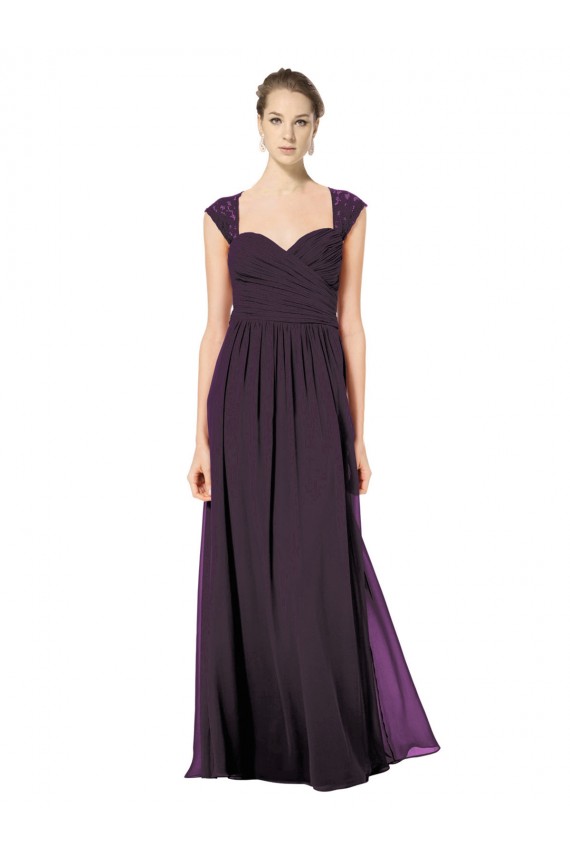 Online Traube A-Linien Chiffon Spitze Lange Brautjungfernkleider