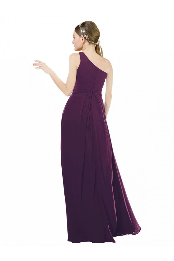 Online Traube A-Linien Eine-Schulter Chiffon Lange Brautjungfernkleider