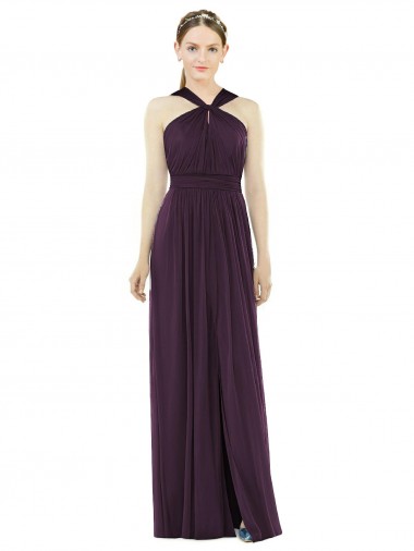 Online Traube A-Linien Neckholder Chiffon Lange Brautjungfernkleider