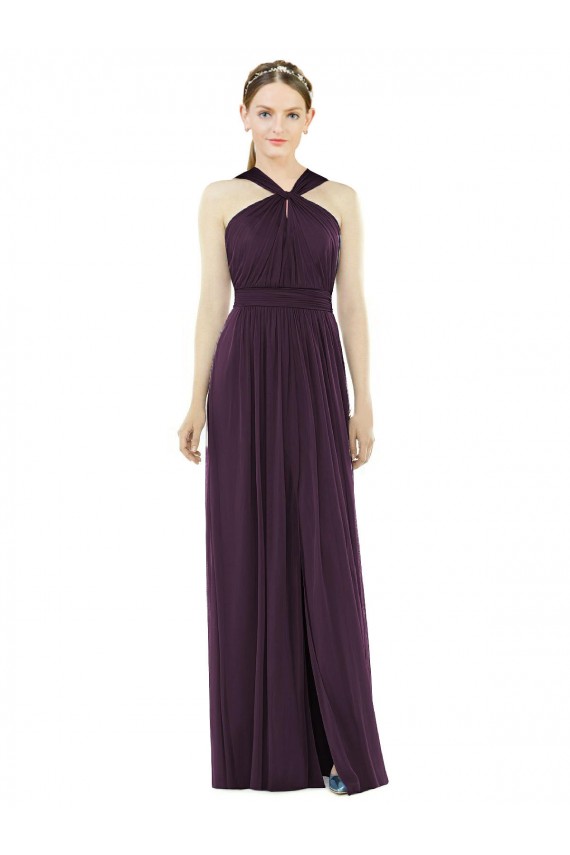 Online Traube A-Linien Neckholder Chiffon Lange Brautjungfernkleider
