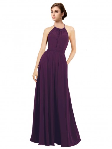 Online Traube A-Linien Neckholder Chiffon Lange Brautjungfernkleider
