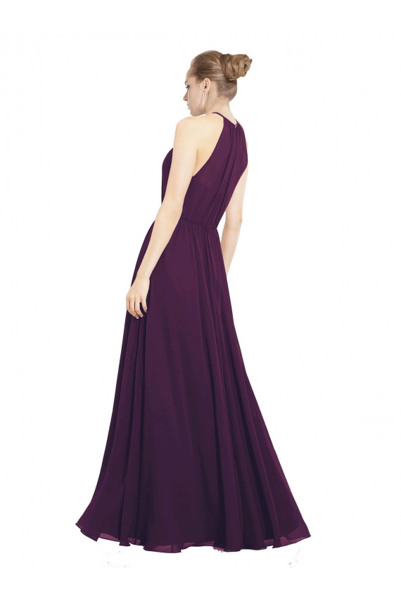 Online Traube A-Linien Neckholder Chiffon Lange Brautjungfernkleider