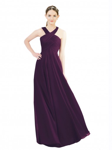 Online Traube A-Linien Neckholder Chiffon Lange Brautjungfernkleider