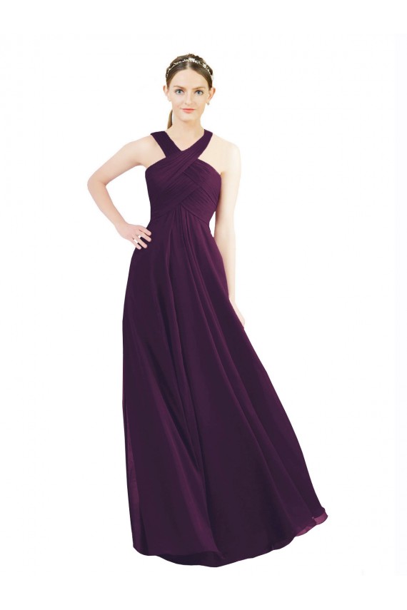 Online Traube A-Linien Neckholder Chiffon Lange Brautjungfernkleider