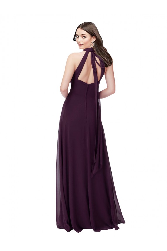 Online Traube A-Linien Neckholder Stehkragen Ausschnitt Chiffon Lange Brautjungfernkleider