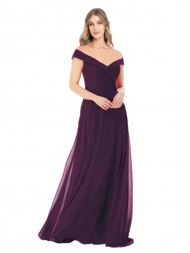 Online Traube A-Linien Off-Schulter Chiffon Lange Brautjungfernkleider