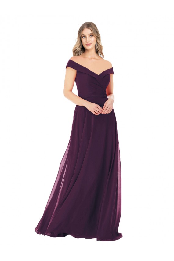 Online Traube A-Linien Off-Schulter Chiffon Lange Brautjungfernkleider