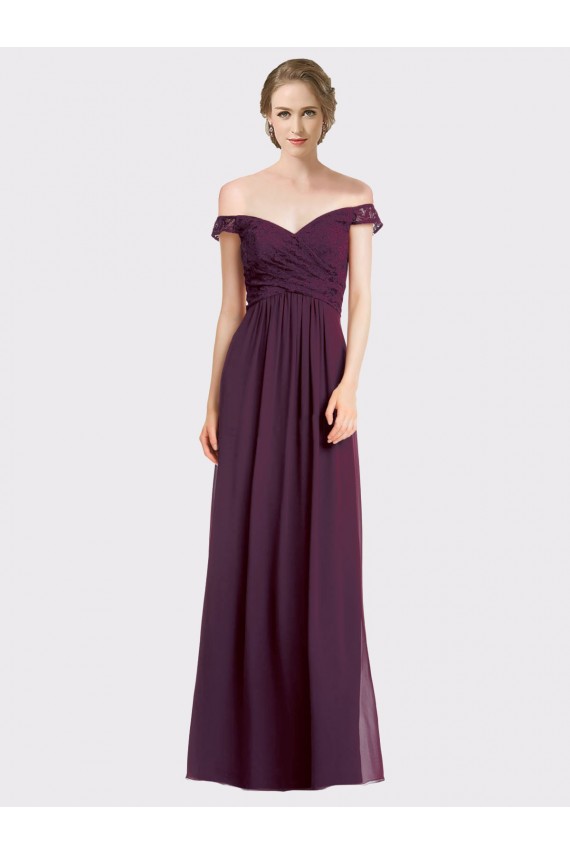 Online Traube A-Linien Off-Schulter Chiffon Spitze Lange Brautjungfernkleider