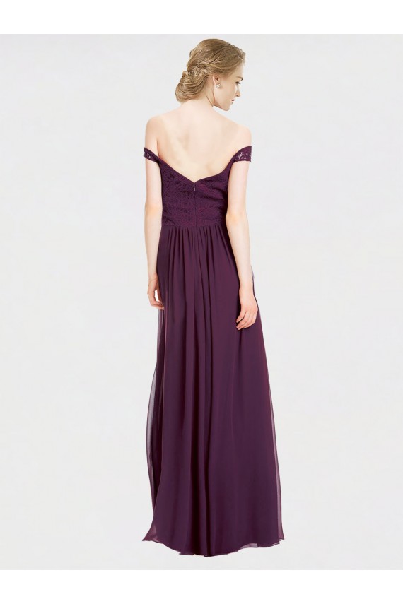 Online Traube A-Linien Off-Schulter Chiffon Spitze Lange Brautjungfernkleider