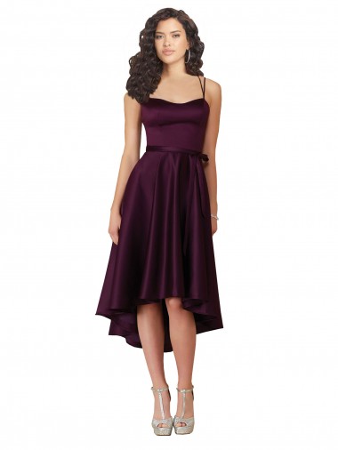 Online Traube A-Linien Scoop Neck Satin Kurze Brautjungfernkleider / Abiballkleider