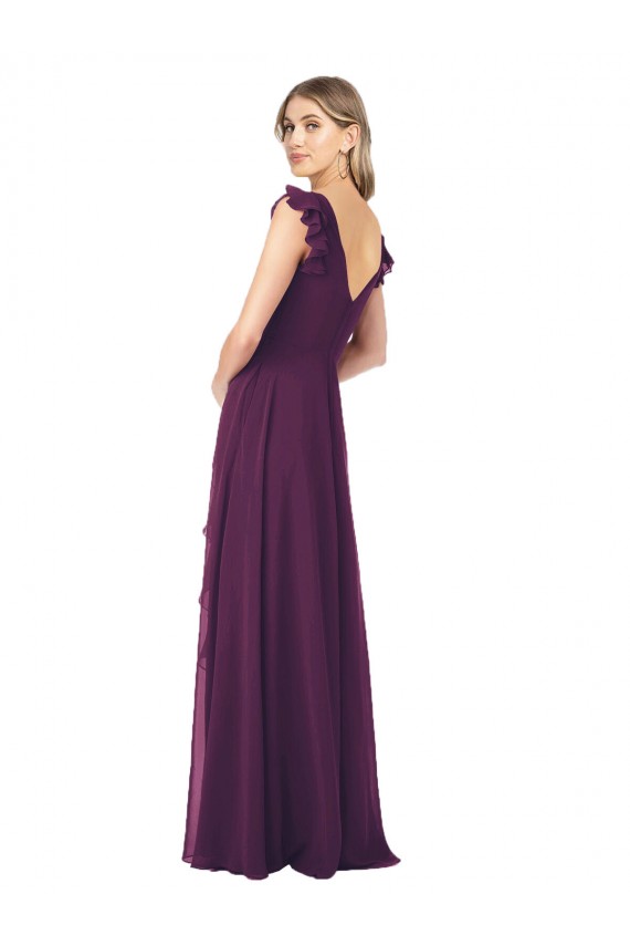 Online Traube A-Linien V-Ausschnitt Chiffon Lange Brautjungfernkleider