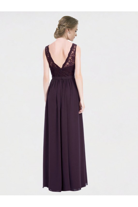 Online Traube A-Linien V-Ausschnitt Chiffon Spitze Lange Brautjungfernkleider