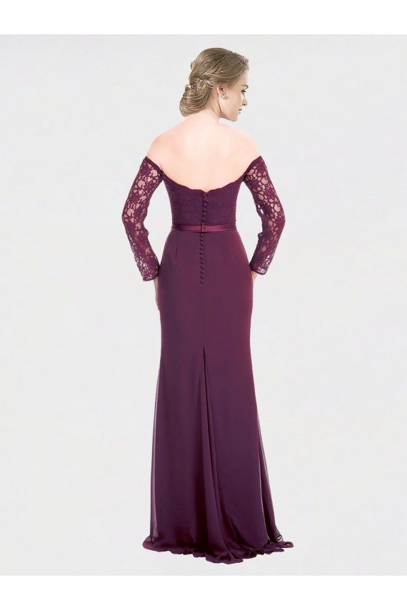 Online Traube Meerjungfrau Off-Schulter Chiffon Spitze Lange Brautjungfernkleider