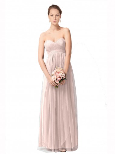 Online Vintage Rose A-Linien Tüll Lange Brautjungfernkleider