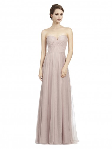Online Vintage Rose A-Linien Tüll Lange Brautjungfernkleider