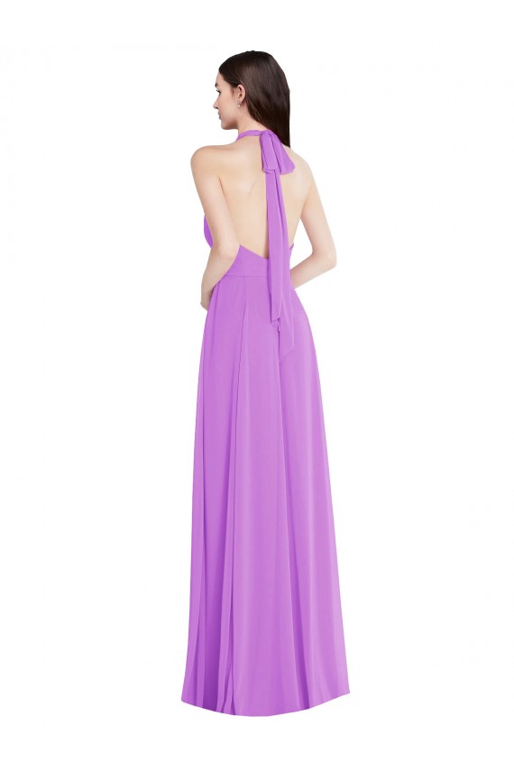 Online Violett A-Linien Neckholder Chiffon Lange Formale Brautjungfernkleider / Abendkleider