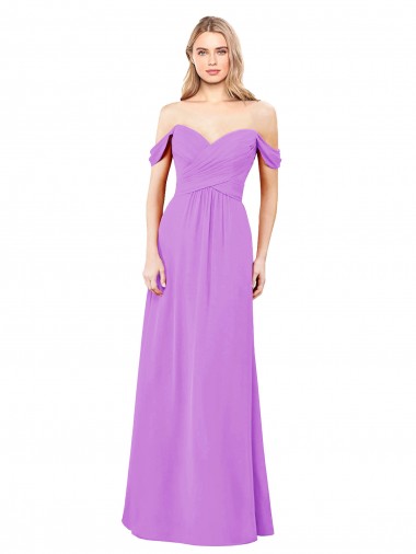 Online Violett A-Linien Off-Schulter Chiffon Lange Brautjungfernkleider