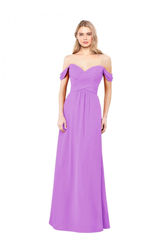 Online Violett A-Linien Off-Schulter Chiffon Lange Brautjungfernkleider