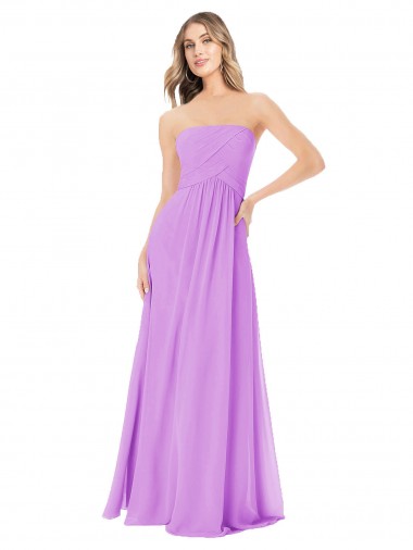 Online Violett A-Linien Trägerlos Chiffon Lange Brautjungfernkleider