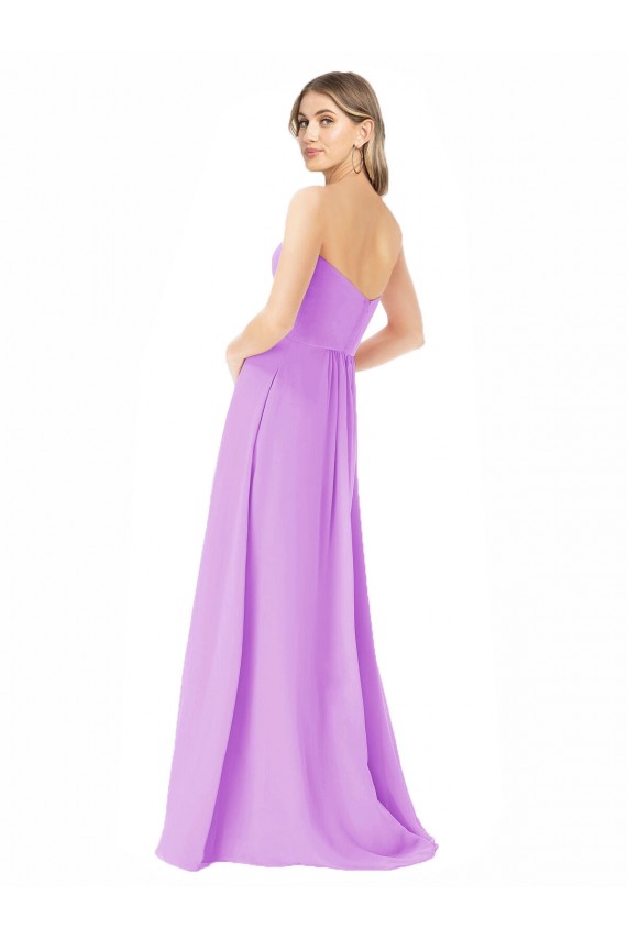 Online Violett A-Linien Trägerlos Chiffon Lange Brautjungfernkleider