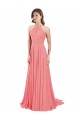 Online Wassermelone A-Linien Neckholder Chiffon Lange Brautjungfernkleider