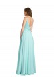 Online Waterfall A-Linien V-Ausschnitt Chiffon Satin Lange Brautjungfernkleider