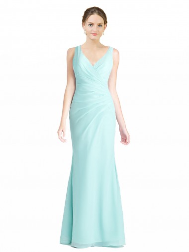 Online Waterfall Meerjungfrau V-Ausschnitt Chiffon Spitze Lange Brautjungfernkleider