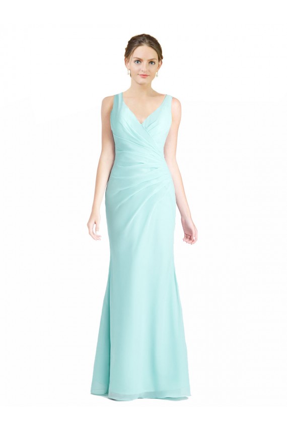 Online Waterfall Meerjungfrau V-Ausschnitt Chiffon Spitze Lange Brautjungfernkleider
