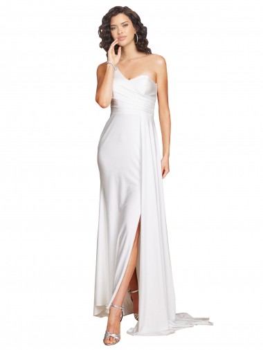 Online Weiß A-Linien Eine-Schulter Seidiger Satin Brautkleider