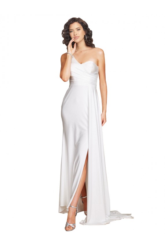 Online Weiß A-Linien Eine-Schulter Seidiger Satin Brautkleider