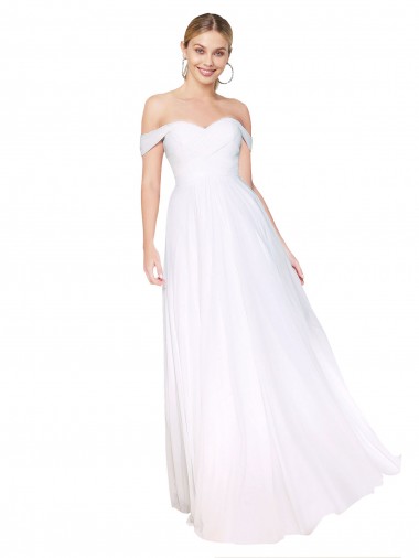 Online Weiß A-Linien Off-Schulter Chiffon Lange Formale Brautjungfernkleider / Abendkleider / Abiballkleider