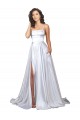 Online Weiß A-Linien Spaghetti-Träger Stretch-Satin Einfache Strand Brautkleider