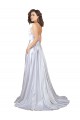 Online Weiß A-Linien Spaghetti-Träger Stretch-Satin Einfache Strand Brautkleider