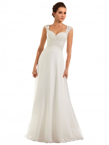 Online Weiß Etui Kapelle-schleppe Chiffon Spitze Brautkleider