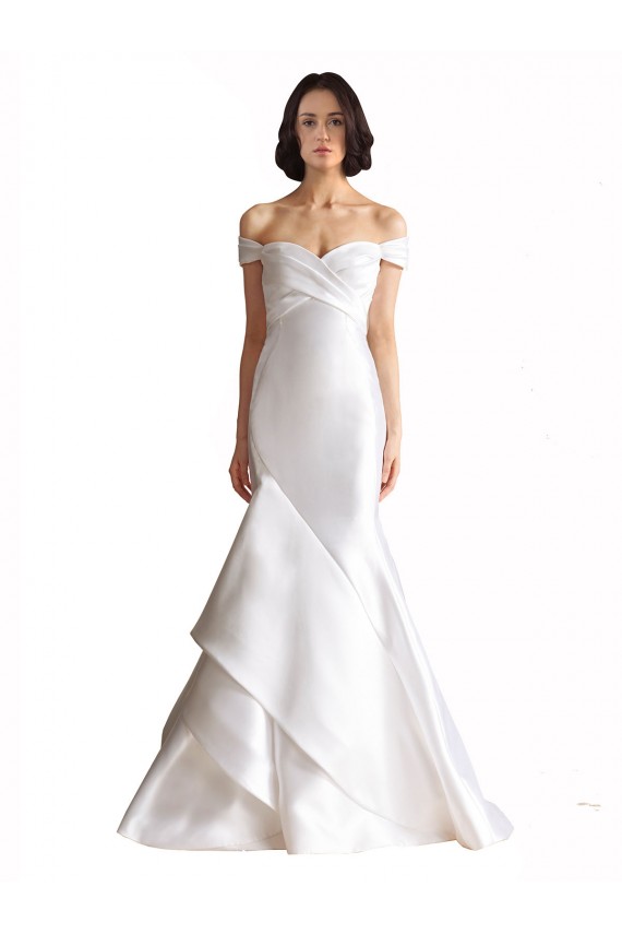 Online Weiß Meerjungfrau Off-Schulter Kapelle-schleppe Satin Strand Brautkleider