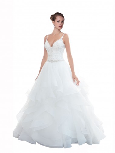 Online Weiß Prinzessin Spaghetti-Träger Kapelle-schleppe Tüll Strand Brautkleider