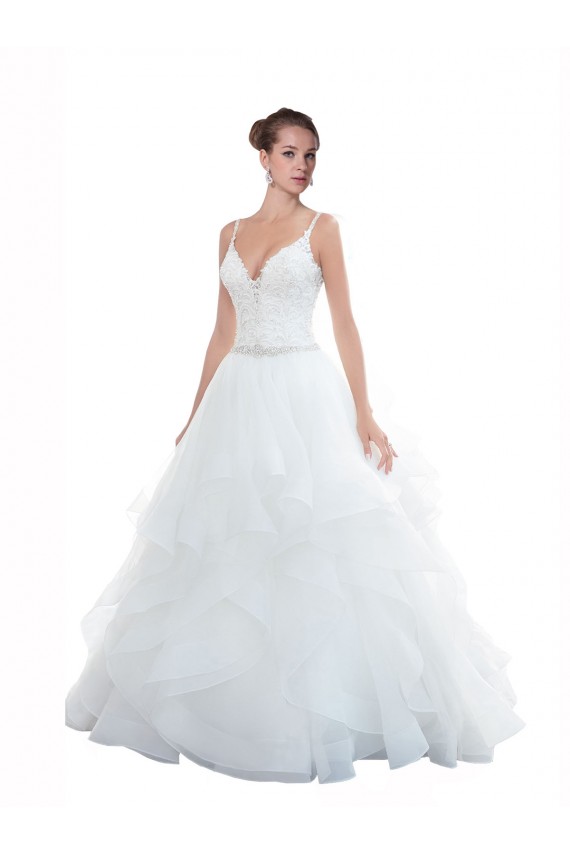 Online Weiß Prinzessin Spaghetti-Träger Kapelle-schleppe Tüll Strand Brautkleider