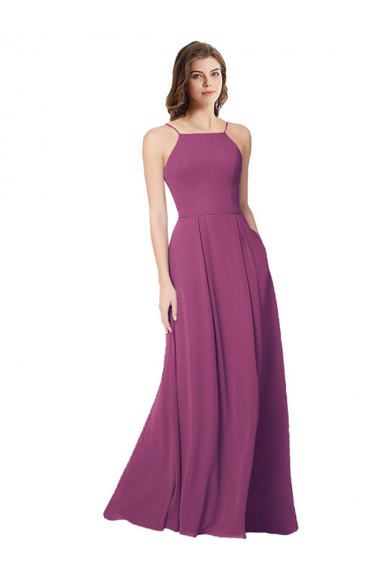 Online Wilde Beere A-Linien Trägerlos Chiffon Lange Brautjungfernkleider