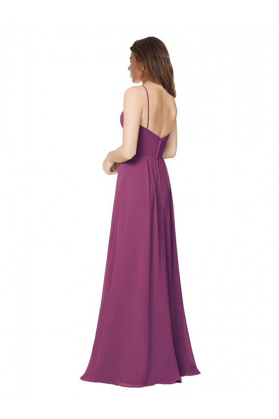 Online Wilde Beere A-Linien Trägerlos Chiffon Lange Brautjungfernkleider