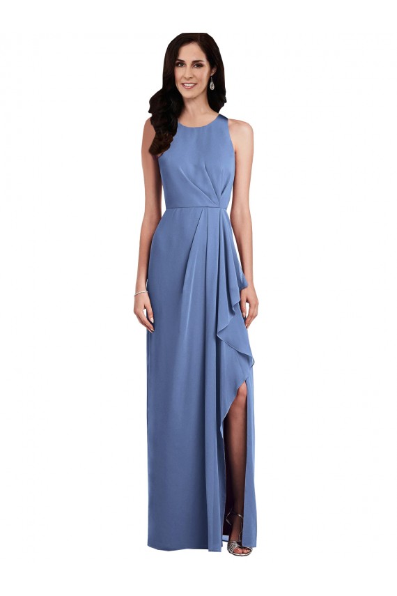 Online Windsor Blau A-Linien Juwel Ausschnitt Chiffon Lange Brautjungfernkleider