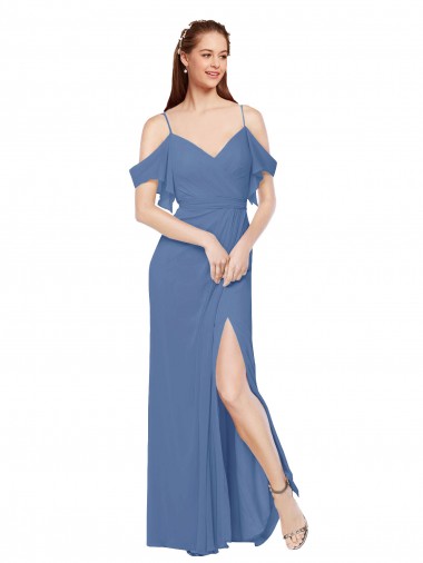 Online Windsor Blau A-Linien Off-Schulter Chiffon Lange Brautjungfernkleider