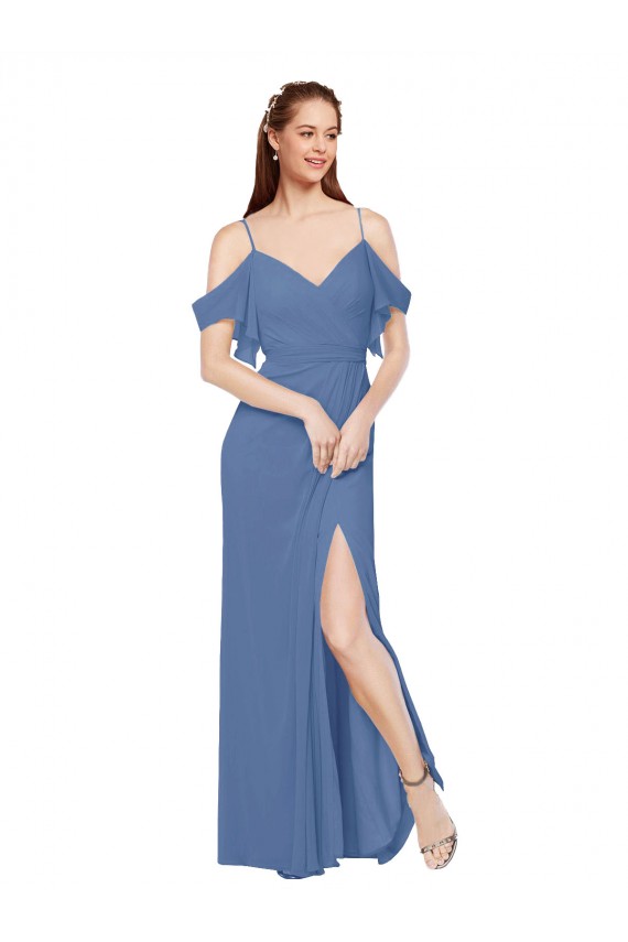 Online Windsor Blau A-Linien Off-Schulter Chiffon Lange Brautjungfernkleider