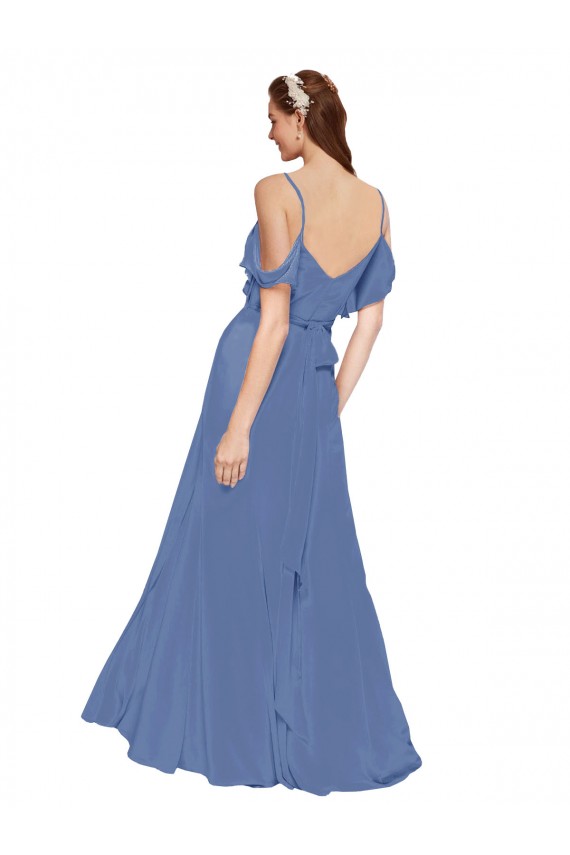Online Windsor Blau A-Linien Off-Schulter Chiffon Lange Brautjungfernkleider