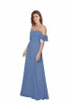 Online Windsor Blau A-Linien Off-Schulter Trägerlos Chiffon Lange Brautjungfernkleider