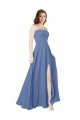 Online Windsor Blau A-Linien Trägerlos Chiffon Lange Brautjungfernkleider