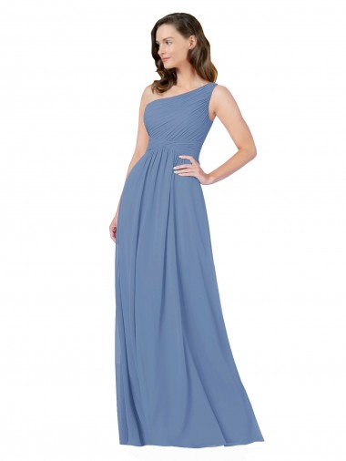 Online Windsor Blau Etui Eine-Schulter Chiffon Lange Brautjungfernkleider