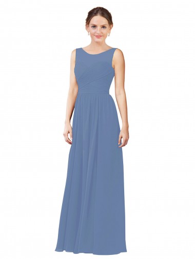 Online Windsor Blau Etui Illusion Ausschnitt Chiffon Lange Brautjungfernkleider