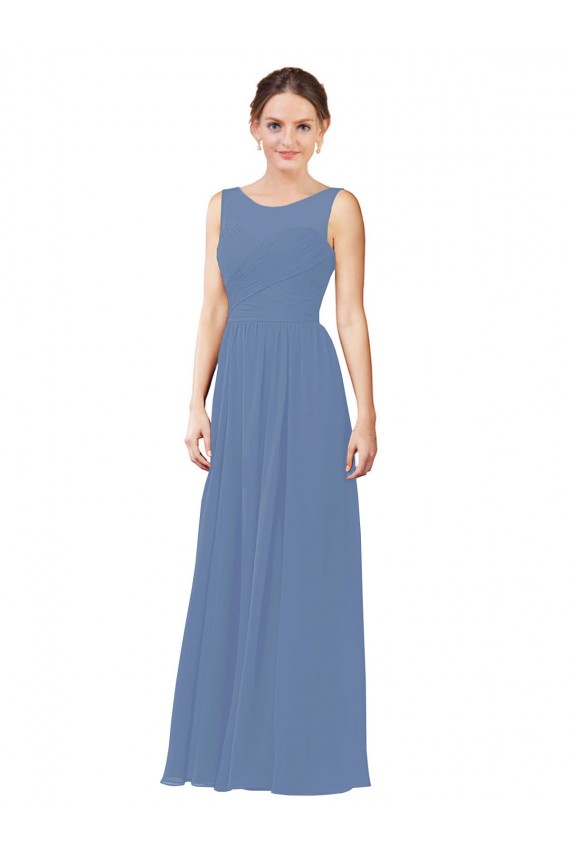 Online Windsor Blau Etui Illusion Ausschnitt Chiffon Lange Brautjungfernkleider